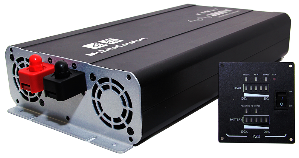 Инвертор MobileComfort S3012-BC, 3000Вт, 12В, чистый синус,  розетка 230V, встроенное зарядное устройство 20А, схема приоритетов 230V, функция бесперебойника, USB выход, в комплекте настенная панель управления