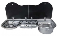 Camper-Marine GR-935 Варочная поверхность  газовая встраиваемая трехконфорочная из нержавеющей стали с круглой раковиной со стеклянной крышкой и пьезоподжигом, правая.