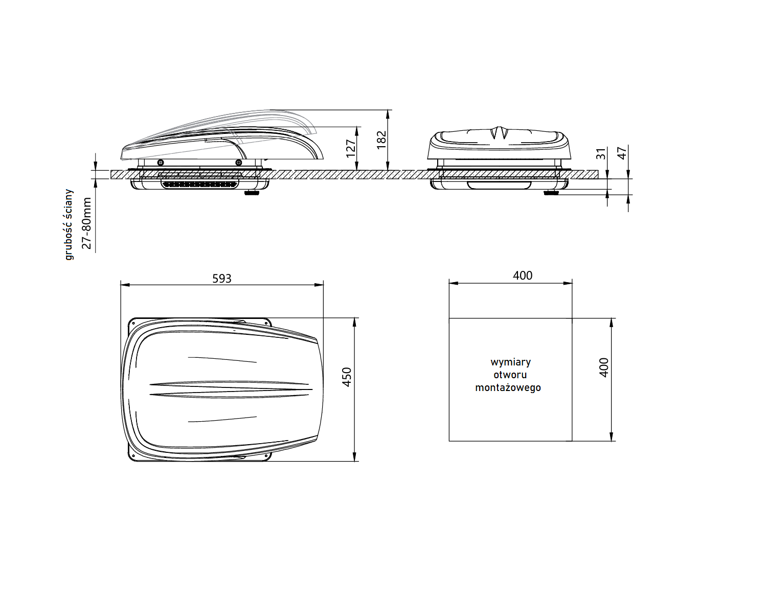 Люк с вентилятором Freucamp RV Plusfan 3J-PF 400*400 white (белый)