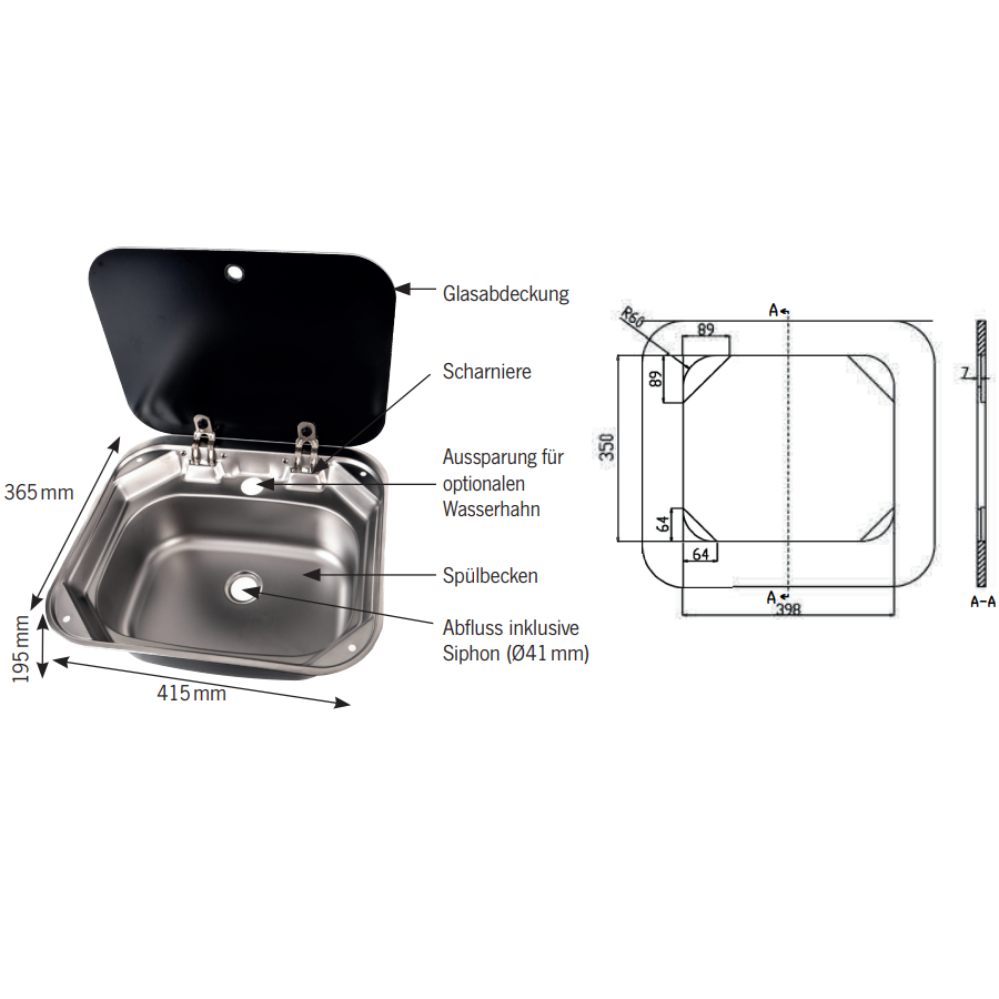 Раковина SNG 4237, 415х156х365 мм