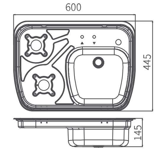 Camper-Marine GR-588 Варочная поверхность встраиваемая газовая  двухконфорочная из нержавеющей стали со стеклянной крышкой и пьезоподжигом, правая.