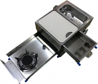 Комбинированная выдвижная кухня с газовой плитой, раковиной и разделочным столом, нержавеющая сталь, Camper-Marine GR-C001