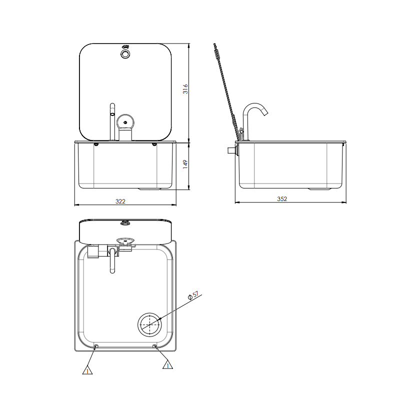 Раковина Can 1760, 320х350х150 мм