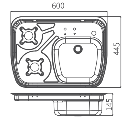 Camper-Marine GR-588 Варочная поверхность встраиваемая газовая  двухконфорочная из нержавеющей стали со стеклянной крышкой и пьезоподжигом, правая.