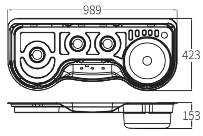 Camper-Marine GR-935 Варочная поверхность  газовая встраиваемая трехконфорочная из нержавеющей стали с круглой раковиной со стеклянной крышкой и пьезоподжигом, правая.